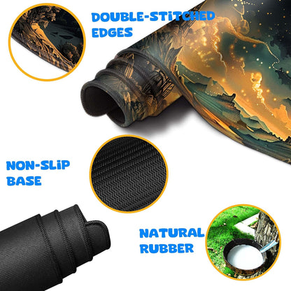 4-Piece Extended Large Mouse Pad Set for Women Men with Castle Night Design Includes 35.4 x 15.7 XXL Large Mouse Pad Keyboard Wrist Rest Mouse Wrist Support and Coaster for Office Home