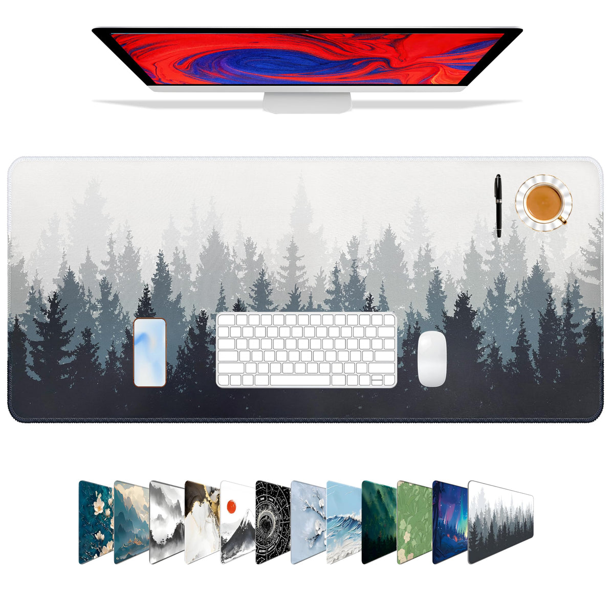 Galdas Mouse Pad,Office Desk Mat Large Gaming Keyboard Pad Durable Stitched Edges Washable Smooth Surface Control & Accuracy Extended Computer Mouse Mat (31.5X11.8In)-Green Forest…
