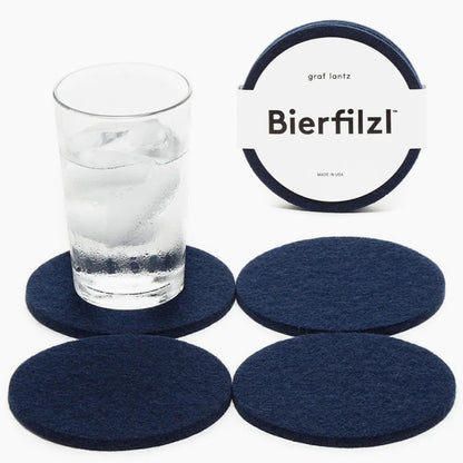 Graf Lantz - Bierfilzl Merino Wool Round Coasters Set of 4 - Heather White (4" Circles) - Absorbs 30% of Weight, German Wool - Heat Resistant, Sustainable, & Reusable - Home Decor & Coffee Table Decor