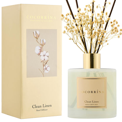 Cocorrína Reed Diffuser Set, Clean Linen 6.7 fl oz Scented Diffuser with Sticks Home Fragrance Reed Diffuser for Bathroom Shelf Décor