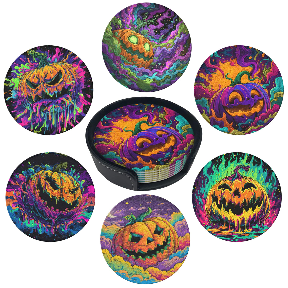 Marble Coasters Leather Round Drink Coasters 6 Pcs Set with Holderor for Cup Drink Coffee Table Bar Home Decor