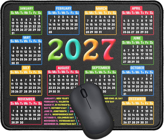 Mouse Pad, 2027 Calendar Black, Stitched Edge