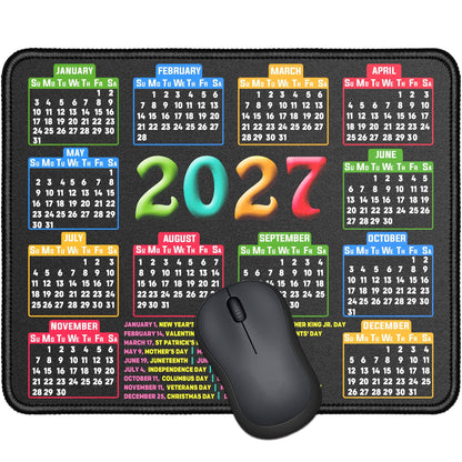 Mouse Pad, 2027 Calendar Black, Stitched Edge