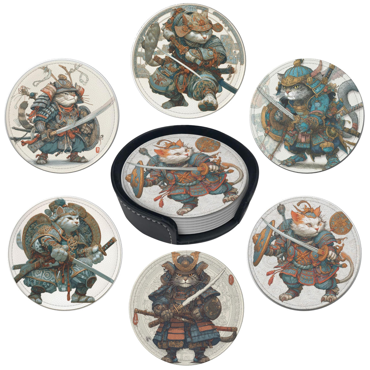 Marble Coasters Leather Round Drink Coasters 6 Pcs Set with Holderor for Cup Drink Coffee Table Bar Home Decor