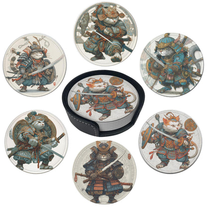 Marble Coasters Leather Round Drink Coasters 6 Pcs Set with Holderor for Cup Drink Coffee Table Bar Home Decor