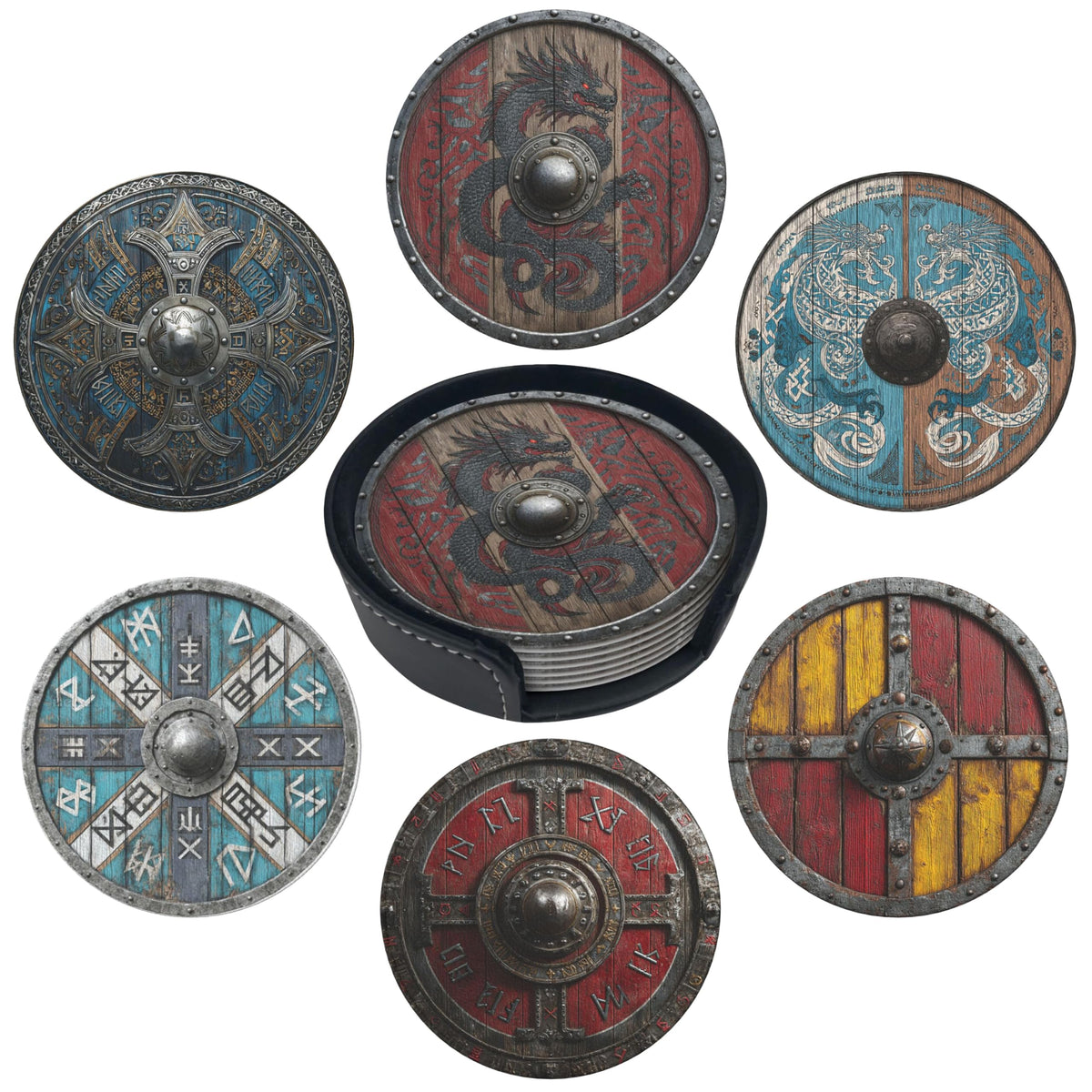 Marble Coasters Leather Round Drink Coasters 6 Pcs Set with Holderor for Cup Drink Coffee Table Bar Home Decor