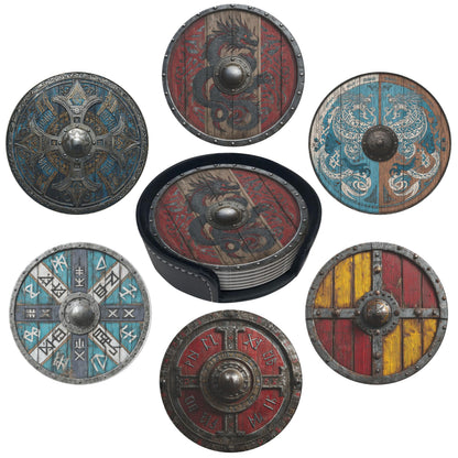 Marble Coasters Leather Round Drink Coasters 6 Pcs Set with Holderor for Cup Drink Coffee Table Bar Home Decor