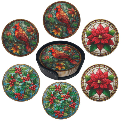 Marble Coasters Leather Round Drink Coasters 6 Pcs Set with Holderor for Cup Drink Coffee Table Bar Home Decor
