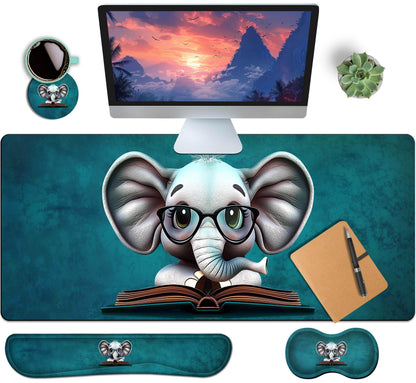 4-Piece Extended Large Mouse Pad Set for Women Men with Castle Night Design Includes 35.4 x 15.7 XXL Large Mouse Pad Keyboard Wrist Rest Mouse Wrist Support and Coaster for Office Home