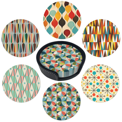Marble Coasters Leather Round Drink Coasters 6 Pcs Set with Holderor for Cup Drink Coffee Table Bar Home Decor