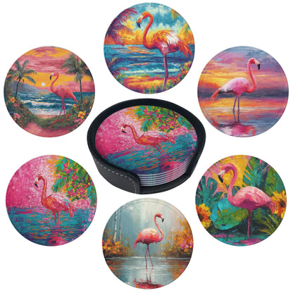 Marble Coasters Leather Round Drink Coasters 6 Pcs Set with Holderor for Cup Drink Coffee Table Bar Home Decor