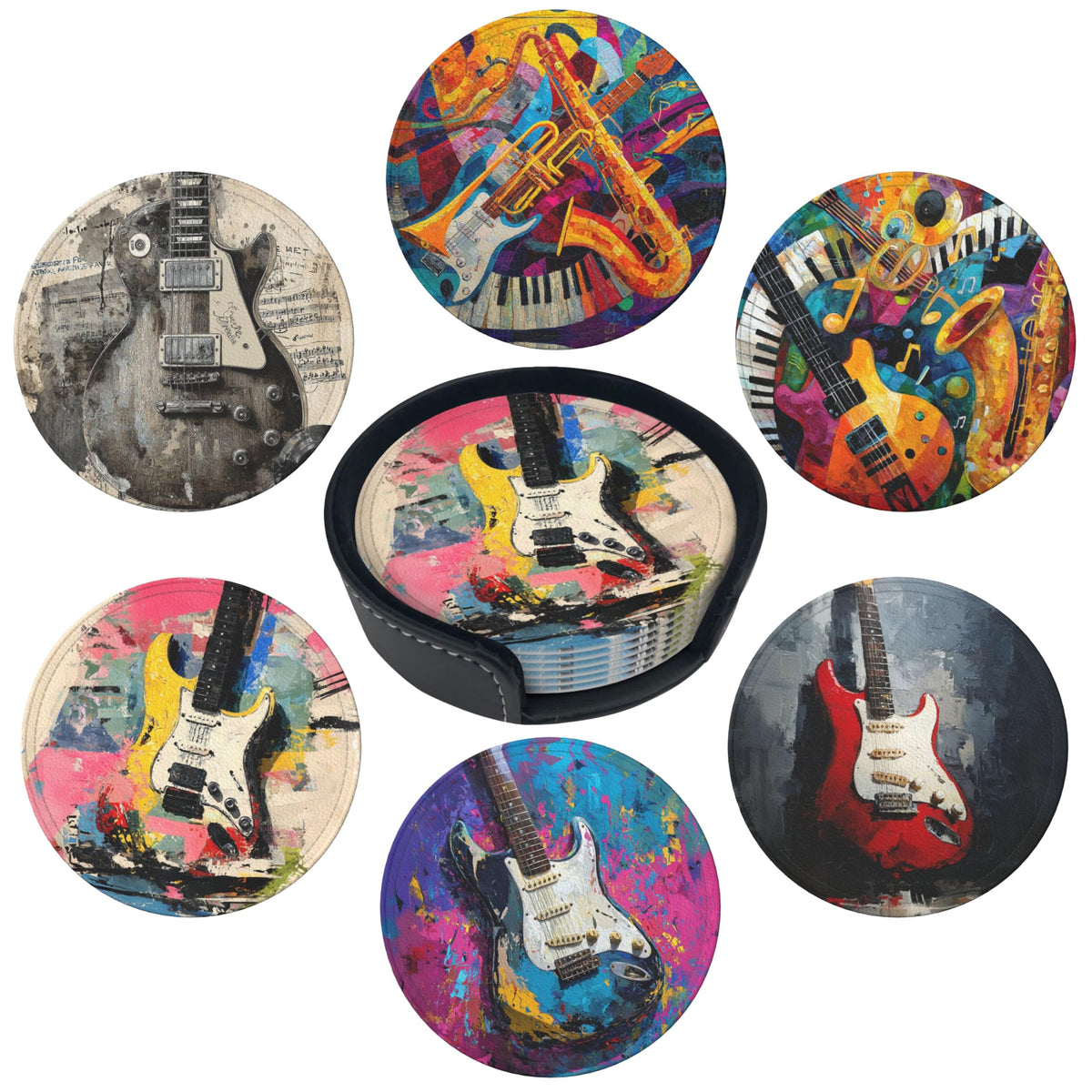 Marble Coasters Leather Round Drink Coasters 6 Pcs Set with Holderor for Cup Drink Coffee Table Bar Home Decor