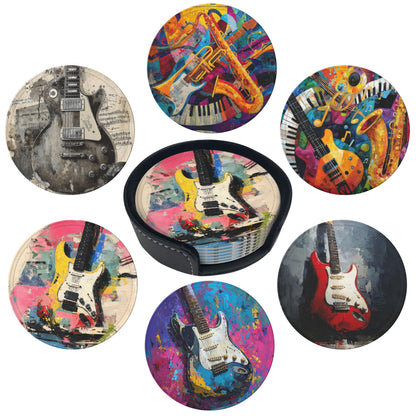 Marble Coasters Leather Round Drink Coasters 6 Pcs Set with Holderor for Cup Drink Coffee Table Bar Home Decor