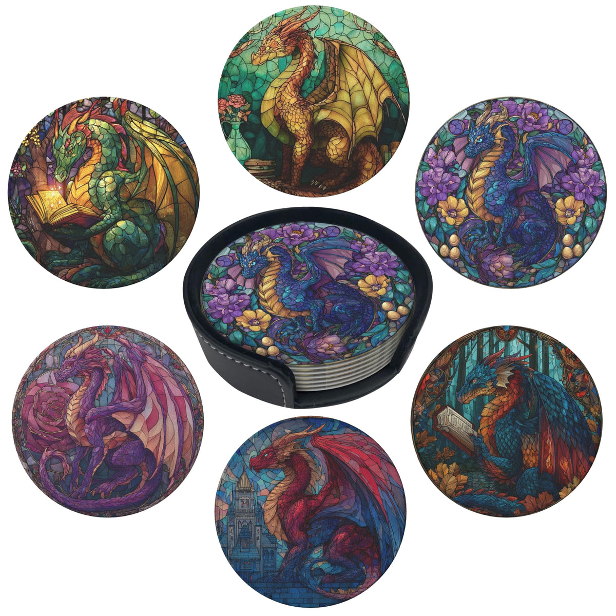 Marble Coasters Leather Round Drink Coasters 6 Pcs Set with Holderor for Cup Drink Coffee Table Bar Home Decor