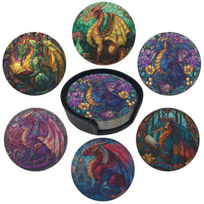 Marble Coasters Leather Round Drink Coasters 6 Pcs Set with Holderor for Cup Drink Coffee Table Bar Home Decor