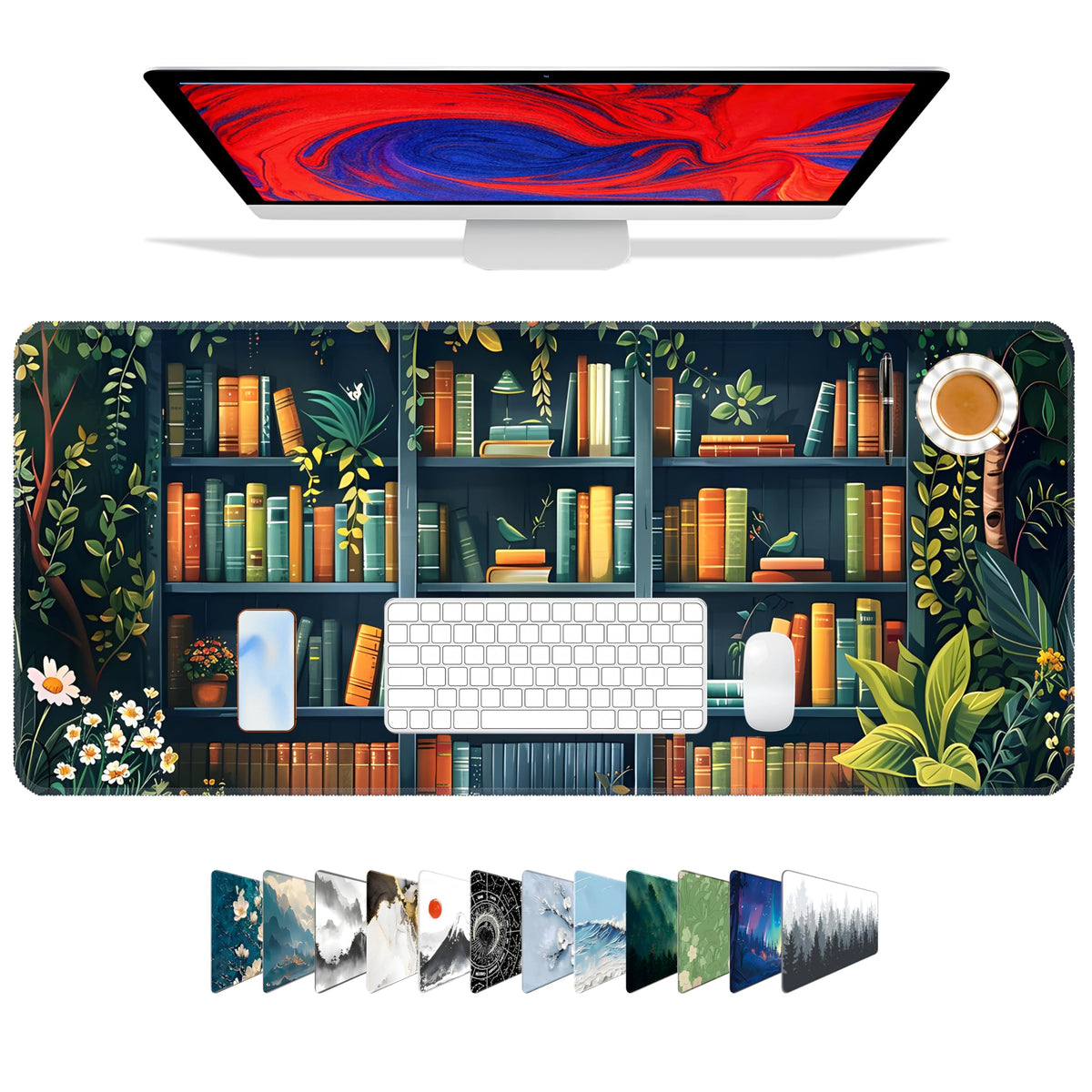 Galdas Mouse Pad,Office Desk Mat Large Gaming Keyboard Pad Durable Stitched Edges Washable Smooth Surface Control & Accuracy Extended Computer Mouse Mat (31.5X11.8In)-Green Forest…