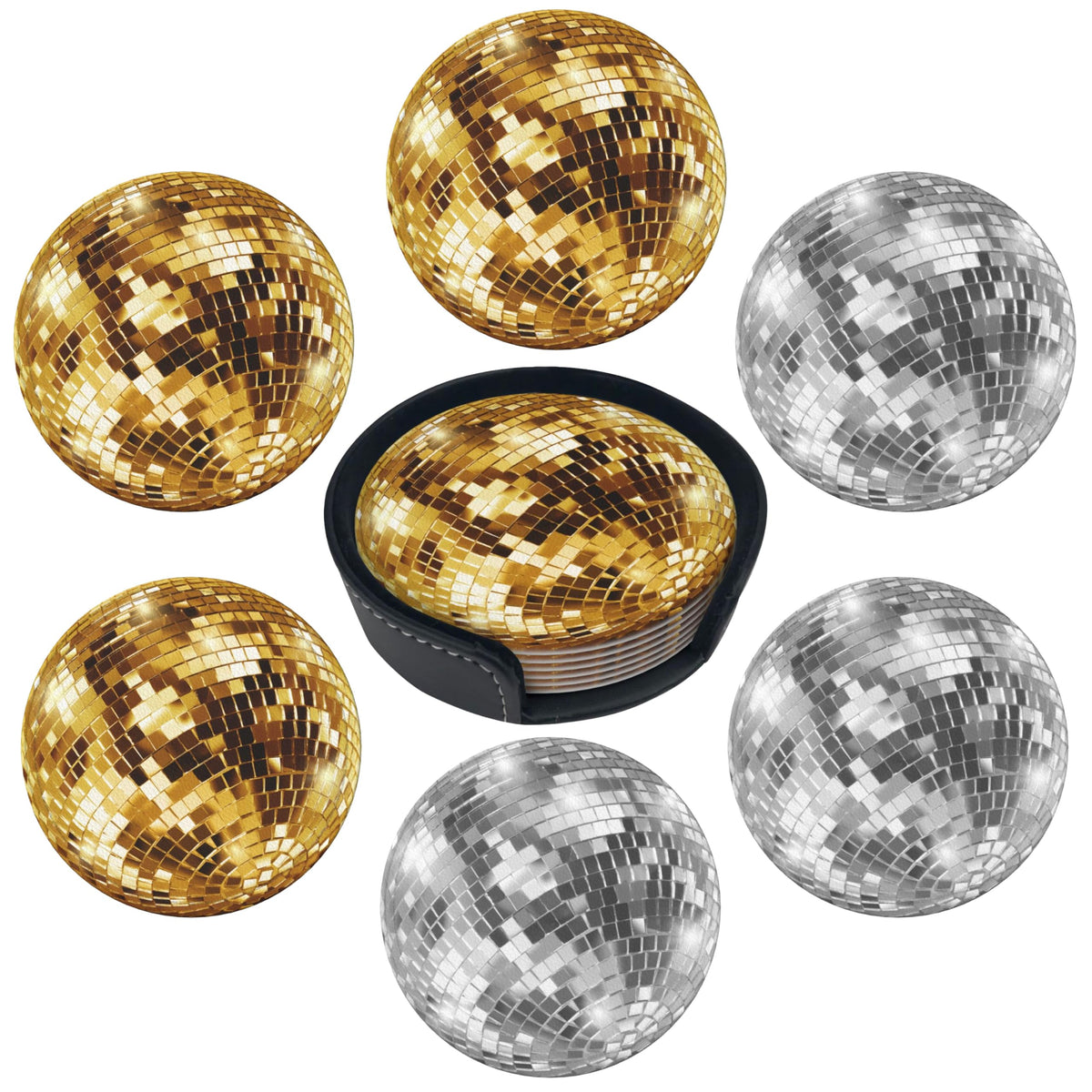 Marble Coasters Leather Round Drink Coasters 6 Pcs Set with Holderor for Cup Drink Coffee Table Bar Home Decor