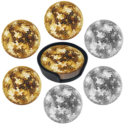 Marble Coasters Leather Round Drink Coasters 6 Pcs Set with Holderor for Cup Drink Coffee Table Bar Home Decor