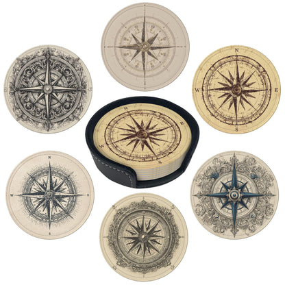 Marble Coasters Leather Round Drink Coasters 6 Pcs Set with Holderor for Cup Drink Coffee Table Bar Home Decor