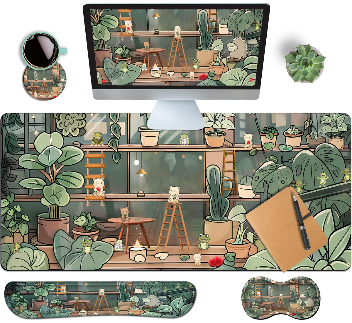 4-Piece Extended Large Mouse Pad Set for Women Men with Castle Night Design Includes 35.4 x 15.7 XXL Large Mouse Pad Keyboard Wrist Rest Mouse Wrist Support and Coaster for Office Home