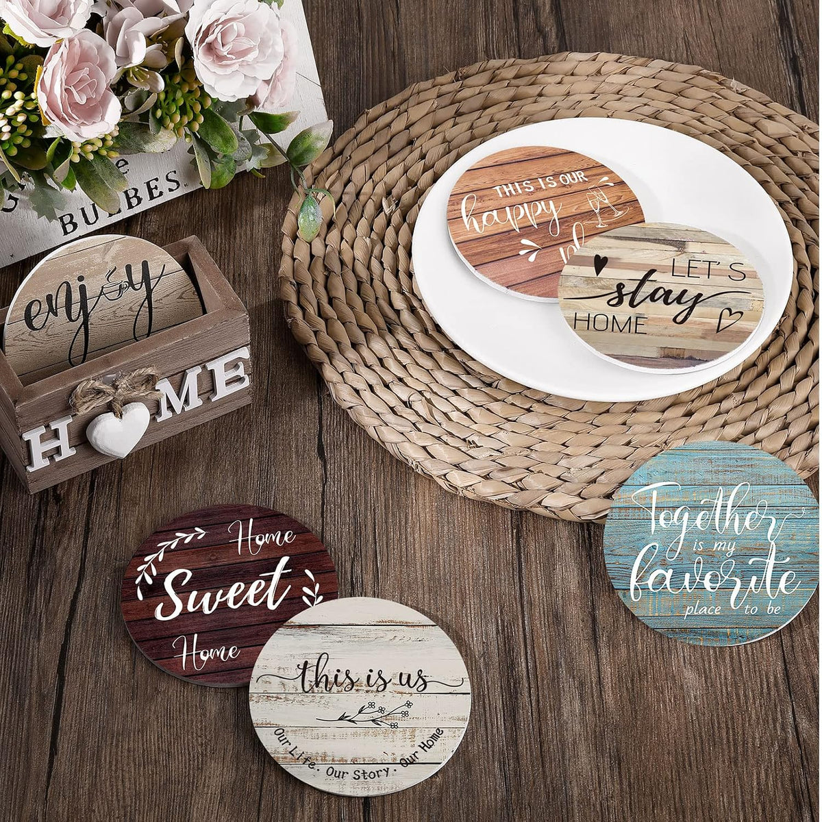 Queekay House Warming Gifts New Home Farmhouse Coasters Set of 6, Mixed