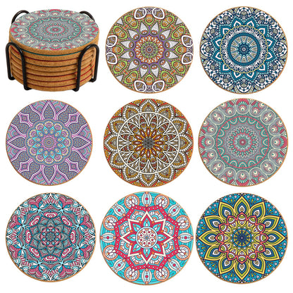 Cork Coasters Set of 8,Colorful Drink Coaster with Holder,4 Inch