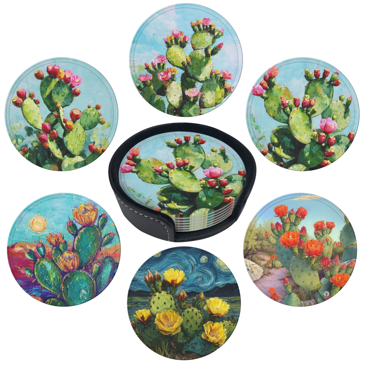 Marble Coasters Leather Round Drink Coasters 6 Pcs Set with Holderor for Cup Drink Coffee Table Bar Home Decor