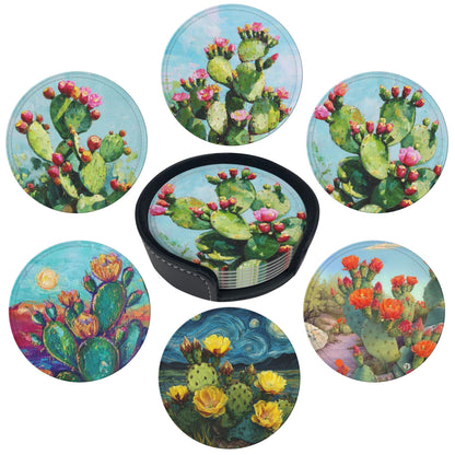 Marble Coasters Leather Round Drink Coasters 6 Pcs Set with Holderor for Cup Drink Coffee Table Bar Home Decor