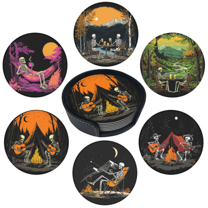 Marble Coasters Leather Round Drink Coasters 6 Pcs Set with Holderor for Cup Drink Coffee Table Bar Home Decor