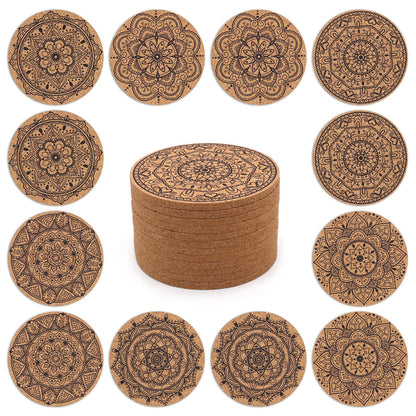 Cork Coasters for Drinks Absorbent Non Slip 12pcs 4 Inch Flower